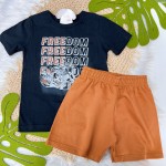 Verão 24/25 - Conj. Blusa Freedon com Motociclete e Short - Preto e Ferrugem