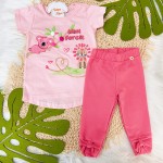 Verão 24/25 - Conj. Coala com Leãozinho Mini Forest e Calça Legging - Rosa e Rose