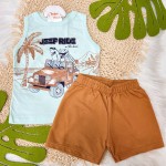 Verão 24/25 - Conj. Regata Jeep Rider e Short em Moletinho - Verde Água e Ferrugem