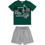 Verão 24/25 - Conj. Blusa Tratores e Short em Moletinho - Verde Militar e Mescla