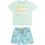  Verão 24/25 - Conj. Blusa Barquinho Summer e Short Táctel Barcos - Verde Água com Laranja