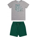 Verão 24/25 - Conj. Blusa The Oreat White Shark e Short em Moletinho - Mescla e Verde Militar