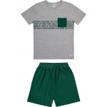 Verão 24/25 - Conj. Blusa Estampada com Bolso Frontal e Short - Mescla e Verde Militar