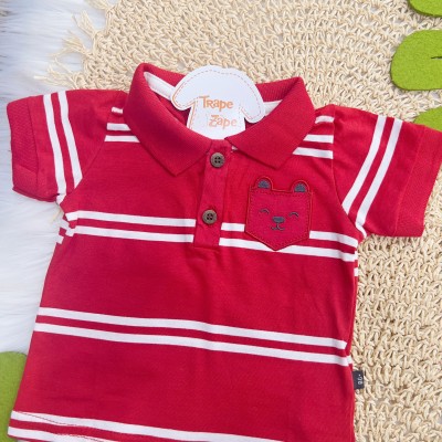 Verão 24/25 - Conj. Camiseta Gola Polo Urso e Bermuda - Vermelho e Marinho