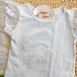 Verão 24/25 - Conj. Blusa Flor em Strass e Short Saia Tule - Branco