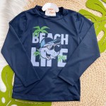 Verão 24/25 - Praia Blusa Urso Branco Beach Life com Proteção UV50+ e Sunga - Azul e Marinho