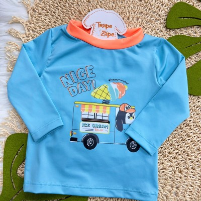 Verão 24/25 - Praia Blusa Nice Day Pinguim com Proteção UV50+ e Sunga - Azul e Laranja