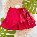 Verão 24/25 - Conj. Regata e Short-Saia com Lenço de Corações - Branco e Vermelho 