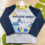 Verão 24/25 - Praia Blusa O Melhor Verão de Todos com Proteção UV50+ e Sunga - Marinho e Amarelo