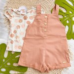 Verão 24/25 - Conj. Blusa Bolotas e Jardineira - Marrom e Rose