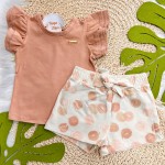 Verão 24/25 - Conj. Blusa Manga Curta e Short Bolotas - Marrom e Rose