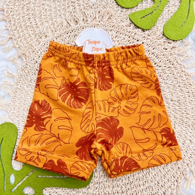 Verão 24/25 - Conj. Camiseta e Bermuda Folhagem - Off White e Laranja