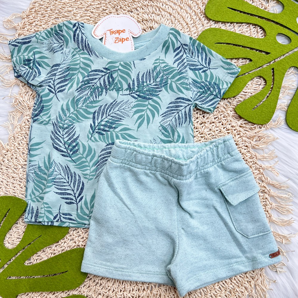 Verão 24/25 - Camiseta Folhagem Enjoy the Nature e Short em Linho - Verde