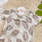 Verão 24/25 - Camiseta Folhagem Enjoy the Nature e Short em Linho - Areia e Marrom