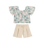 Verão 24/25 - Batinha Floral com Botões e Short - Verde e Areia