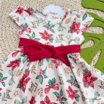 Natal 24 - Vestido Flores de Natal com Pérolas - Areia e Vermelho