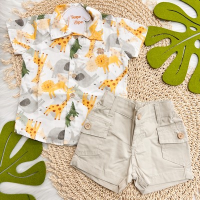 Verão 24/25 - Conj. Camisa Savana e Short - Off White e Areia