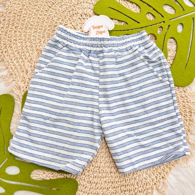 Verão 24/25 - Conj. Camiseta Surfer Waves e Bermuda em Linho - Off White e Azul