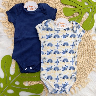  Verão 24/25 - Kit 2 Bodys - Aviação e Liso - Off White e Marinho