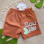 Verão 24/25 - Conj. Regata Dino e Short Sou Fofo - Chumbo e Ferrugem