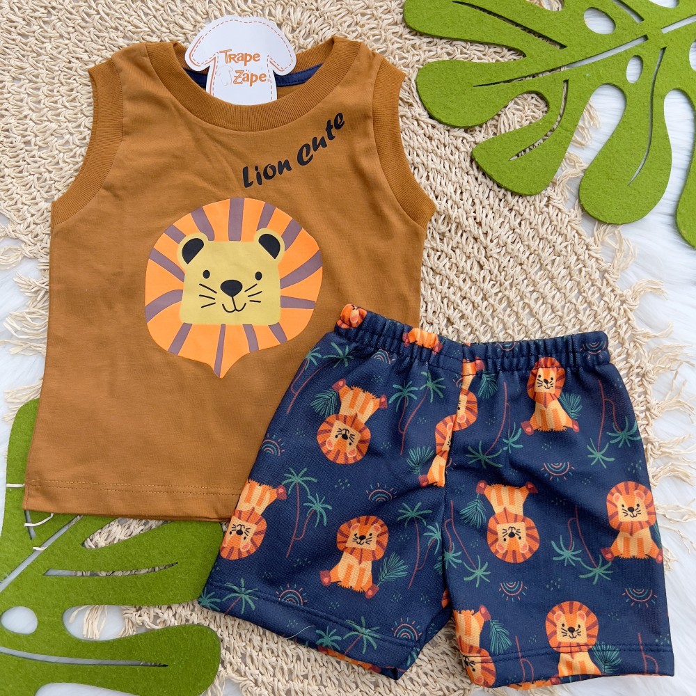  Verão 24/25 - Conj. Regata Lion Cute e Short Leãozinhos - Marrom