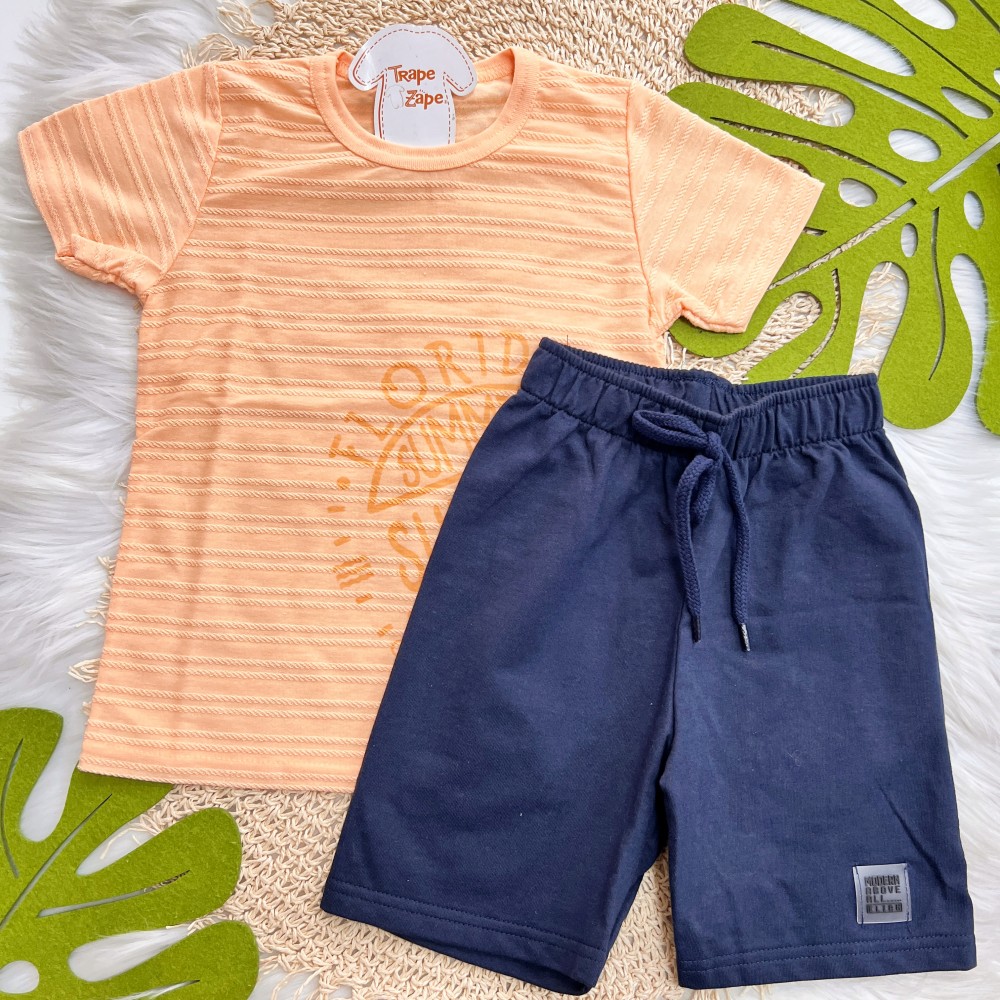 Verão 24/25 - Conj. Camiseta Florida Summer e Short - Laranja e Marinho