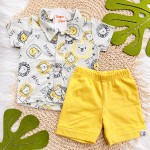 Verão 24/25 - Conj. Camisa Manga Curta Leãozinhos e Short - Amarelo e Bege