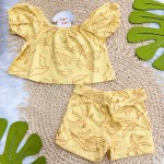  Verão 24/25 - Conj. Batinha e Short Coqueiros com Pássaros - Amarelo