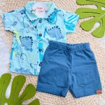  Verão 24/25 - Conj. Camisa Dinossauros e Short - Verde e Azul