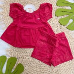  Verão 24/25 - Conj. Batinha e Short em Lese Borboletas - Vermelho