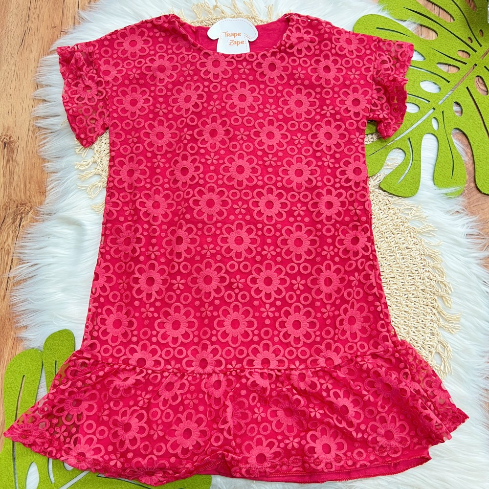  Verão 24/25 - Vestido Midi com Tule Floral - Vermelho