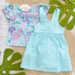 Verão 24/25 - Conj. Blusa Floral com Bolinhas e Vestido - Verde Água