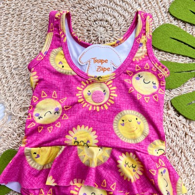 Verão 24/25 - Maiô com Proteção UV50+ -  Solzinhos - Rosa e Amarelo