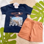 Verão 24/25 - Conj. Camiseta Desert Tour e Short em Moletinho - Marinho e Ferrugem