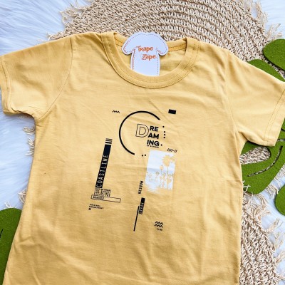 Verão 24/25 - Conj. Camiseta Dreaming e Short em Moletinho - Mostarda e Preto