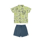 Verão 24/25 - Conj. Camisa Manga Curta Leãozinhos e Short - Verde e Azul