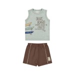 Verão 24/25 - Conj. Regata Skate Board e Short em Moletinho- Verde e Marrom