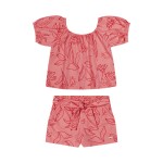  Verão 24/25 - Conj. Batinha e Short Coqueiros com Pássaros - Rosa 