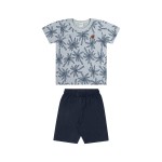 Verão 24/25 - Conj. Camiseta Coqueiros e Short em Moletinho - Azul Marinho