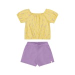 Verão 24/25 - Conj. Batinha Minis Abacaxis e Short em Moletinho - Amarelo e Lilás