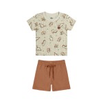 Verão 24/25 - Conj. Blusa Dinos Babys e Short em Moletinho - Bege e Ferrugem