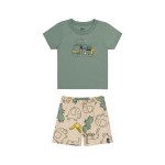 Verão 24/25 - Conj. Camiseta Trailer com Bichinhos e Short em Moletinho - Verde