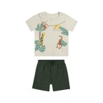 Verão 24/25 - Conj. Blusa Zoo e Short em Moletinho - Bege e Verde Musgo