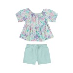 Verão 24/25 - Conj. Batinha Floral com Bolinhas e Short - Verde Água