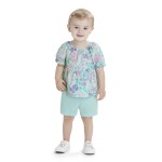 Verão 24/25 - Conj. Batinha Floral com Bolinhas e Short - Verde Água