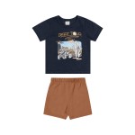 Verão 24/25 - Conj. Camiseta Desert Tour e Short em Moletinho - Marinho e Ferrugem