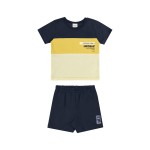 Verão 24/25 - Conj. Blusa Lookin For Unique e Short em Moletinho-Marinho e Amarelo