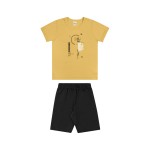 Verão 24/25 - Conj. Camiseta Dreaming e Short em Moletinho - Mostarda e Preto