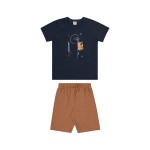 Verão 24/25 - Conj. Camiseta Dreaming e Short em Moletinho - Marinho e Ferrugem