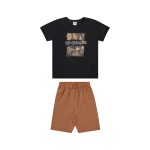 Verão 24/25 - Conj. Camiseta New Generation e Short em Moletinho - Preto e Ferrugem